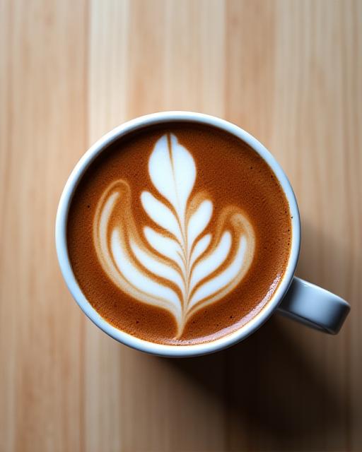 A close-up of a beautifully crafted latte art fern on top of a coffee.