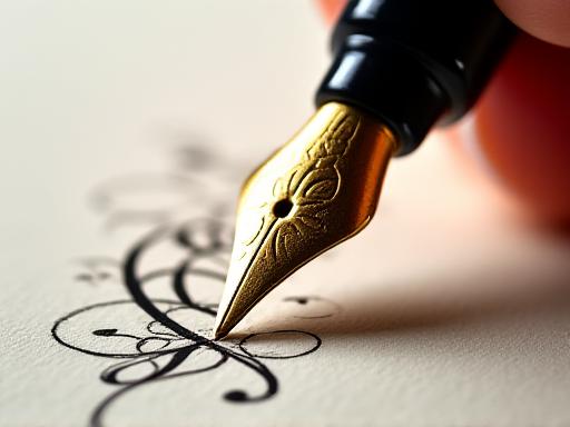 A close-up of an intricate calligraphy flourish being drawn with a gold nib pen.